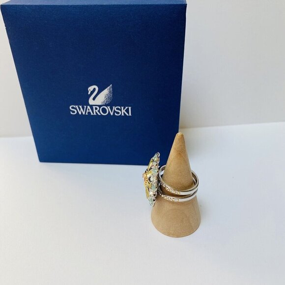 SWAROVSKI ring Round Flower Statement Cocktail size 52 Size 6 Silver No Box - Picture 4 of 9